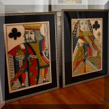 A04. Pair of framed playing card prints. 